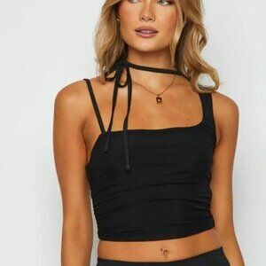 Beginning boutique Black one shoulder crop top with adjustable straps #croptop s